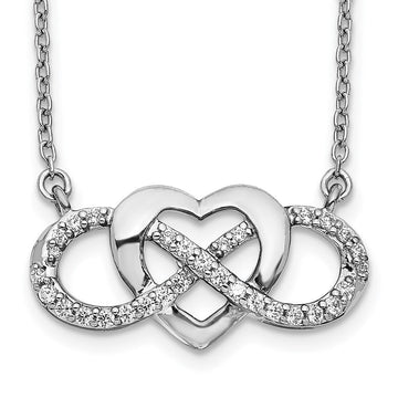14k White Gold Polished 1/5 carat Diamond Infinity with Heart 18 inch Necklace
