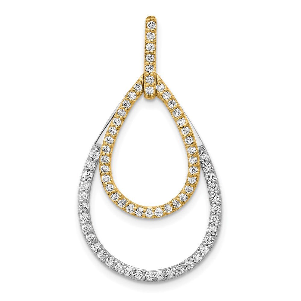 14k Two-tone Polished 1/2 carat Diamond Double Teardrop Pendant