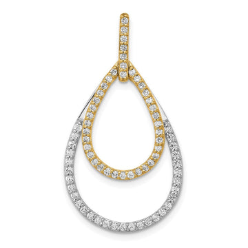 14k Two-tone Polished 1/2 carat Diamond Double Teardrop Pendant