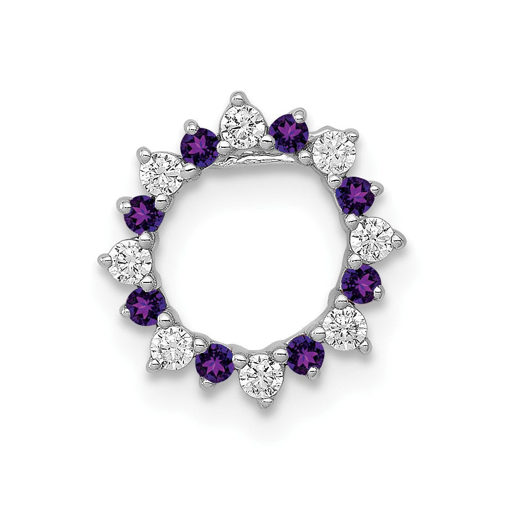14k White Gold Diamond and .08 Amethyst Fancy Circle Chain Slide