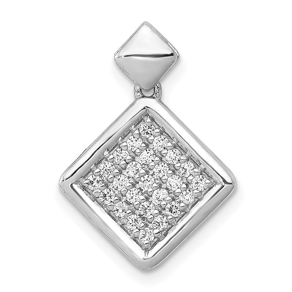 14k White Gold 1/4 carat Pave Diamond Fancy Tilted Square Pendant