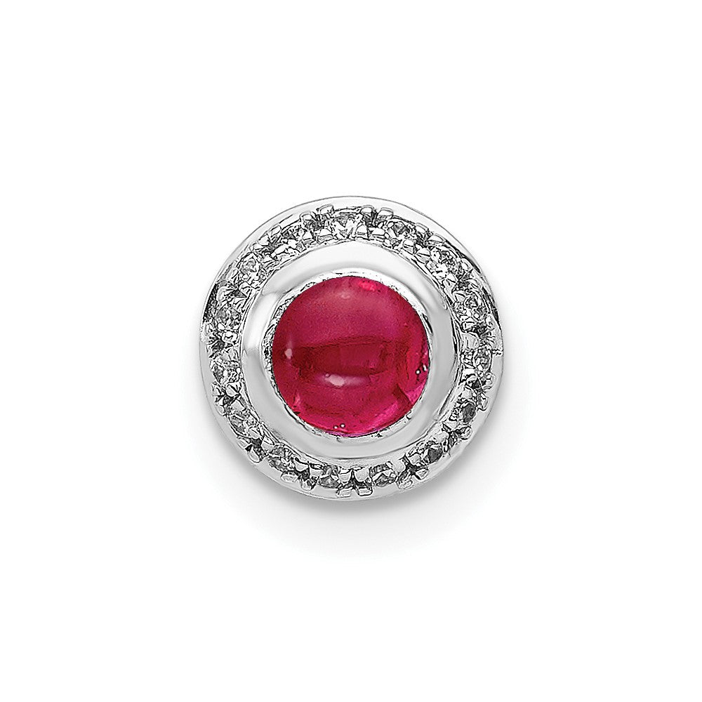 14k White Gold Diamond and .38 Ruby Cabochon Halo Chain Slide