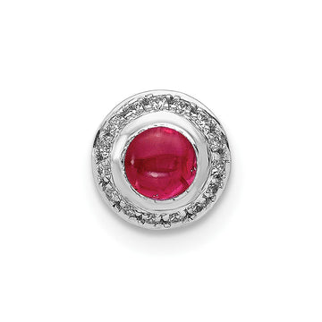 14k White Gold Diamond and .38 Ruby Cabochon Halo Chain Slide