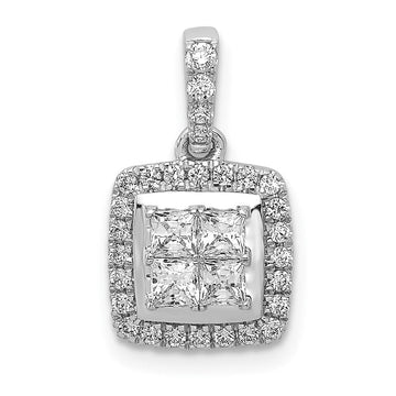14k White Gold 1/2 carat Diamond Square Halo Cluster Pendant