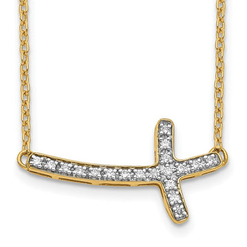 14k Polished 1/10 carat Diamond Sideways Cross 18 inch Necklace