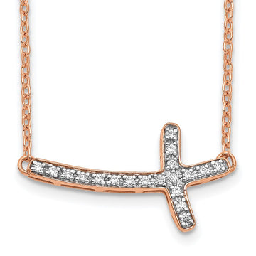14k Rose Gold 1/10 carat Diamond Sideways Cross 18 inch Necklace