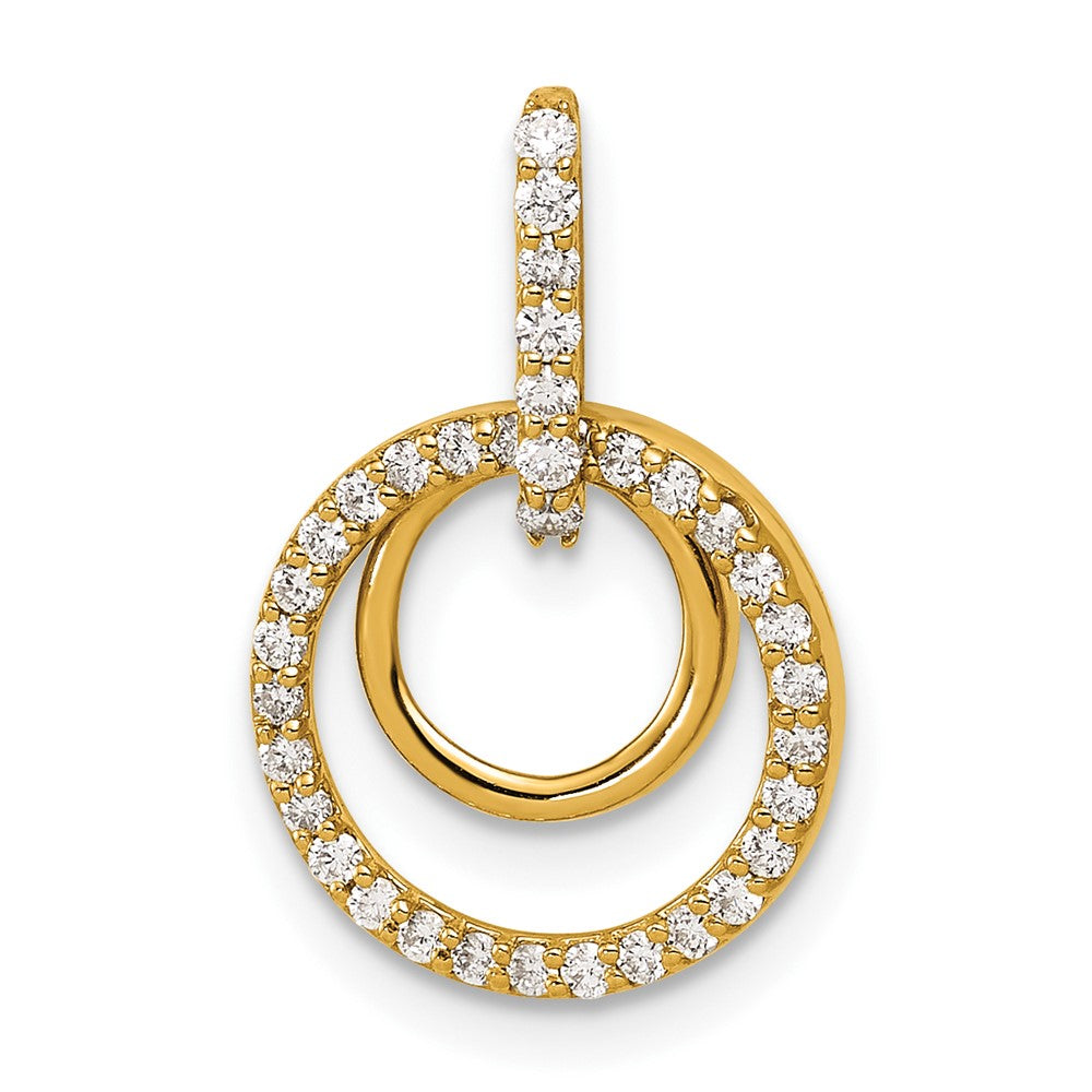 14k Polished 1/4 carat Diamond Double Circle Dangle Pendant 12.25mm - Chains