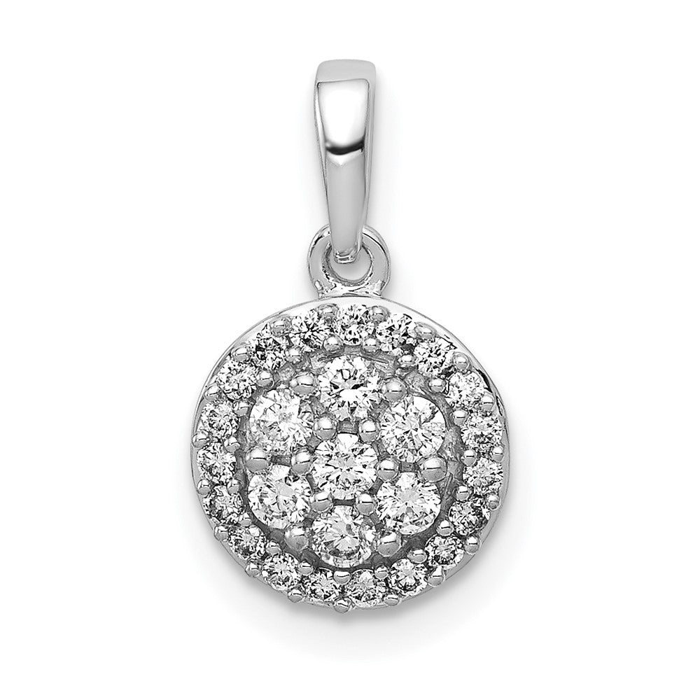 14k White Gold 1/4 carat Diamond Round Halo Cluster Pendant 8.4mm - Chains