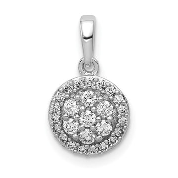 14k White Gold 1/4 carat Diamond Round Halo Cluster Pendant 8.4mm - Chains
