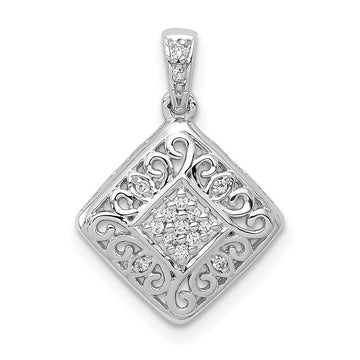 14k White Gold 1/15 carat Pave Diamond Fancy Filigree Pendant