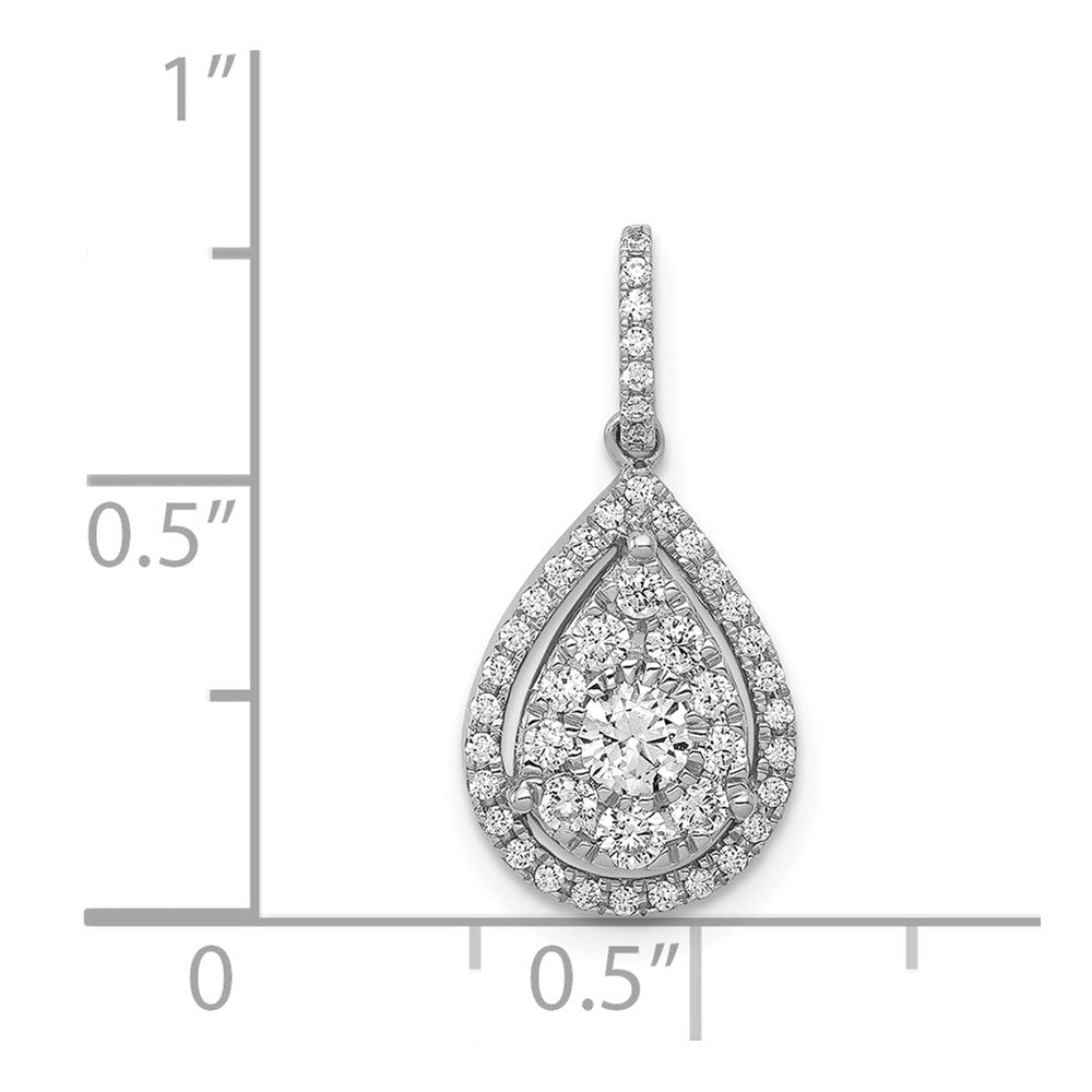 14k White Gold 1/2 carat Diamond Halo Teardrop Pendant 9.35mm - Chains