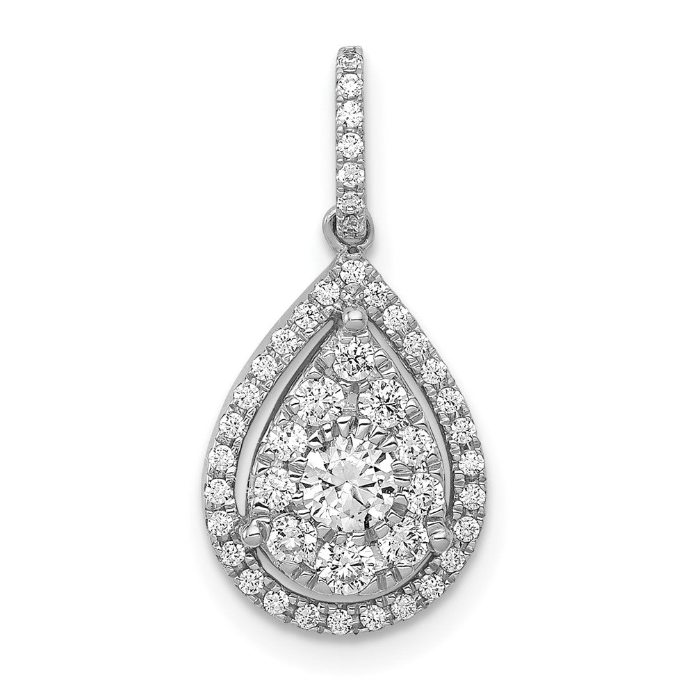 14k White Gold 1/2 carat Diamond Halo Teardrop Pendant 9.35mm - Chains