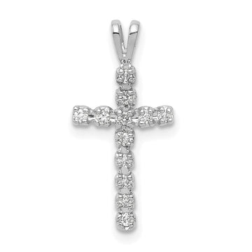 14k White Gold AA 1/8ct. Diamond Latin Cross Pendant 9.85mm - Chains