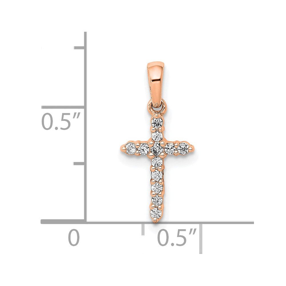 14k Rose Gold Polished Diamond Cross Pendant 8mm - Chains