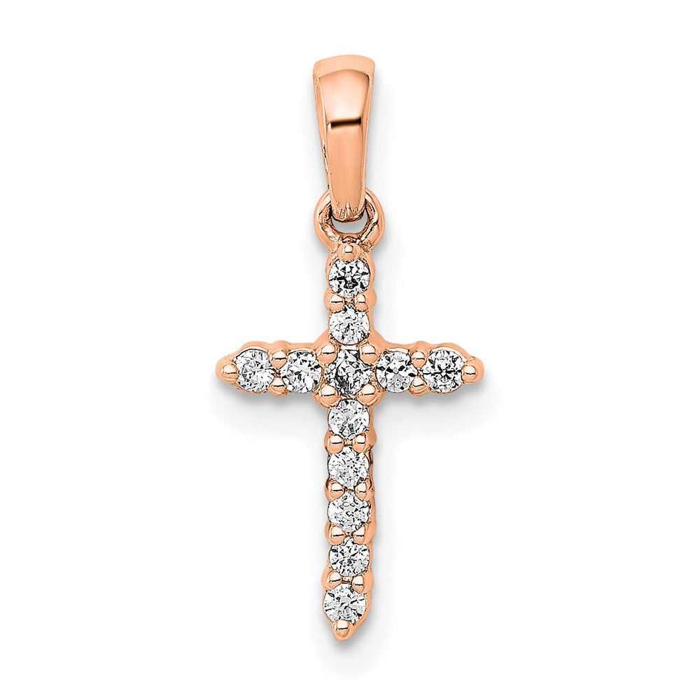 14k Rose Gold Polished Diamond Cross Pendant 8mm - Chains