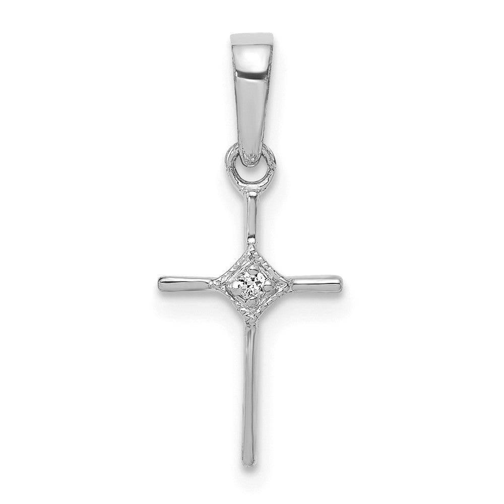 14k White Gold Small .01ct. Diamond Cross Pendant