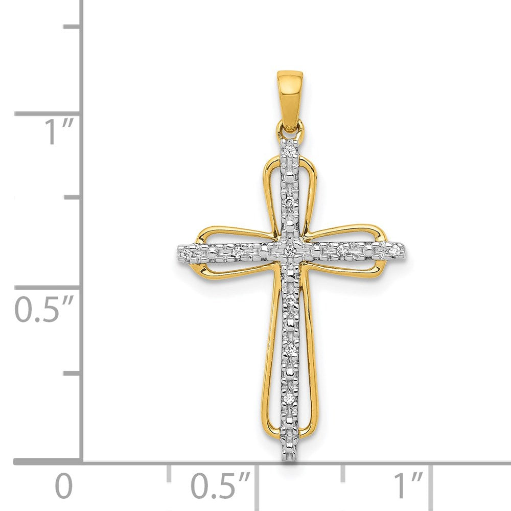 14k & Rhodium .03ct. Diamond Cross Pendant 16.5mm - Chains
