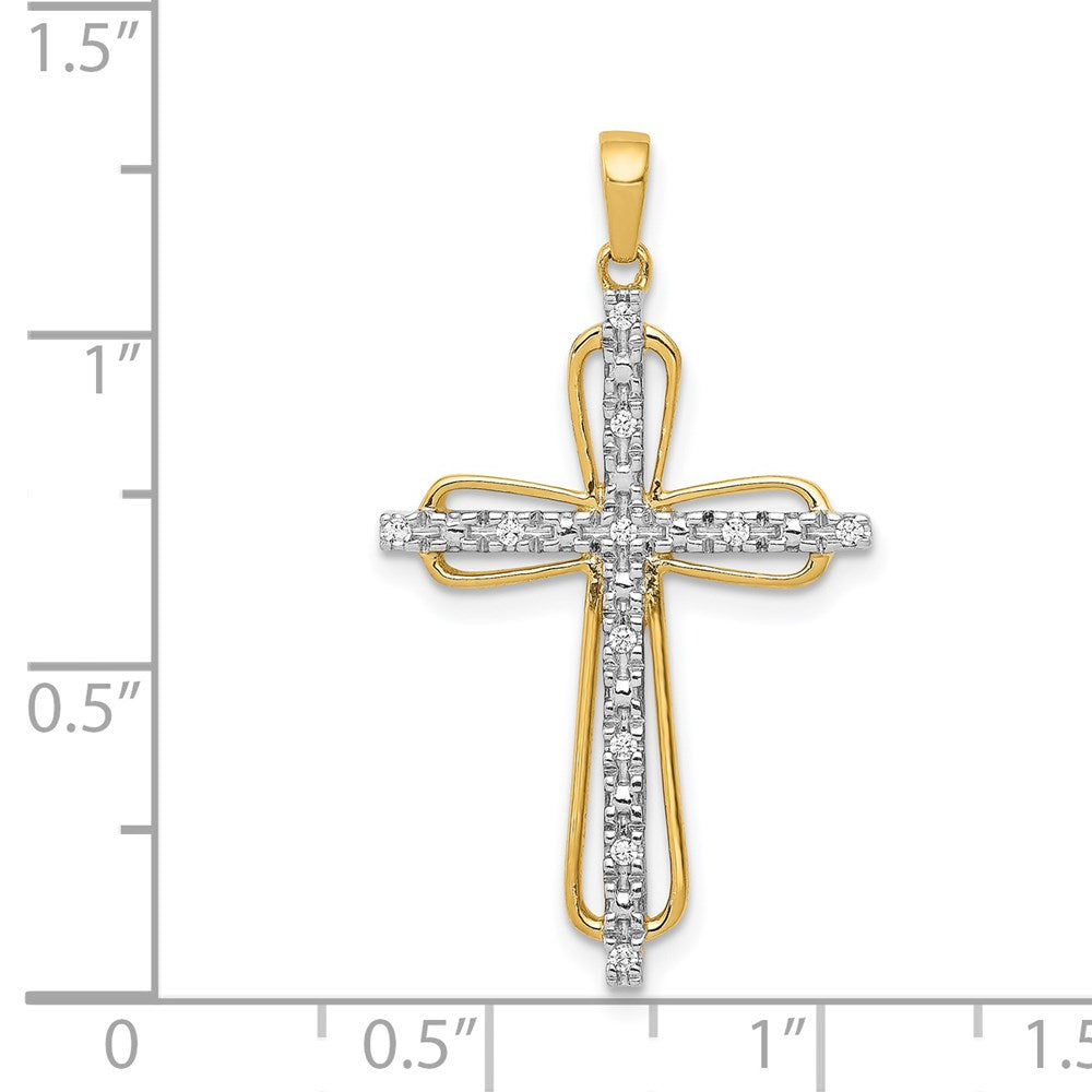14k & rhodium Diamond Cross Pendant 19mm - Chains