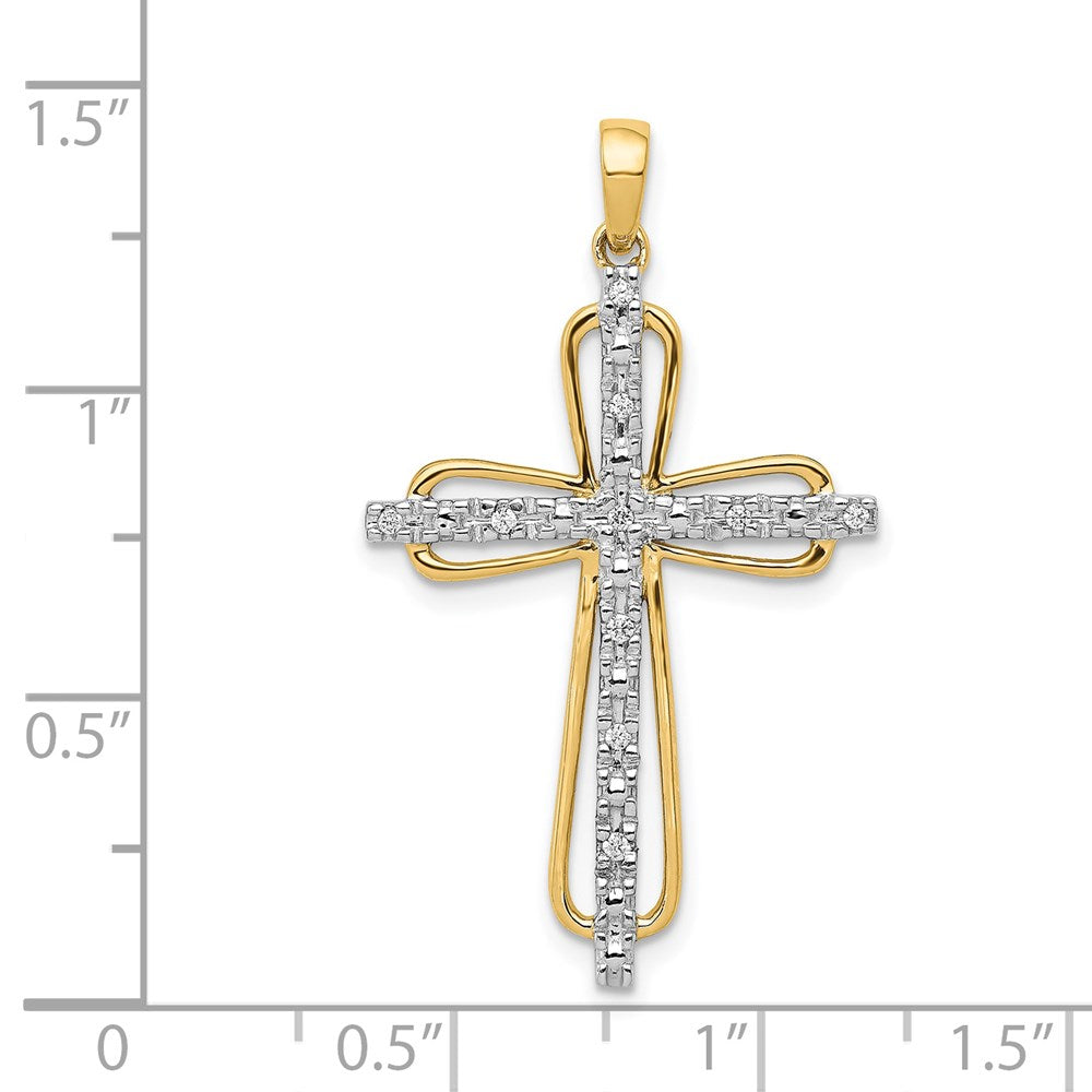 14k & Rhodium .06ct. Diamond Cross Pendant 21mm - Chains