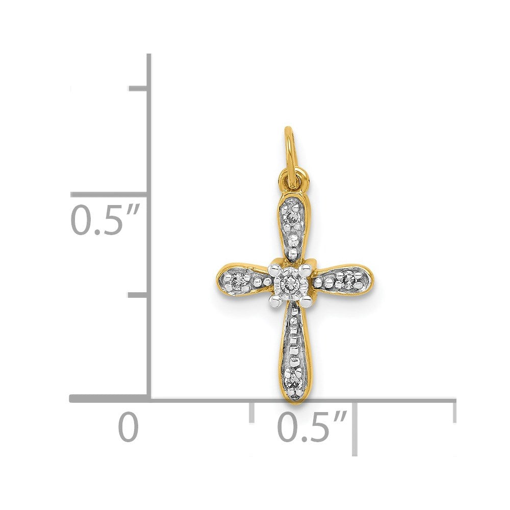 14k and Rhodium .03ct. Diamond Cross Charm 9.5mm - Chains