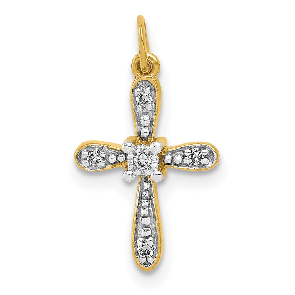 14k and Rhodium .03ct. Diamond Cross Charm 9.5mm - Chains