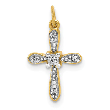14k and Rhodium .03ct. Diamond Cross Charm 9.5mm - Chains