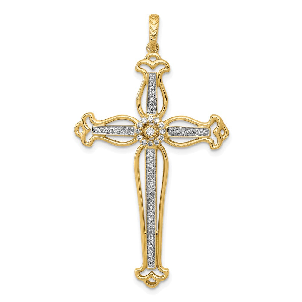 14k 1/4ct. Diamond Fancy Budded Cross Pendant 27mm - Chains