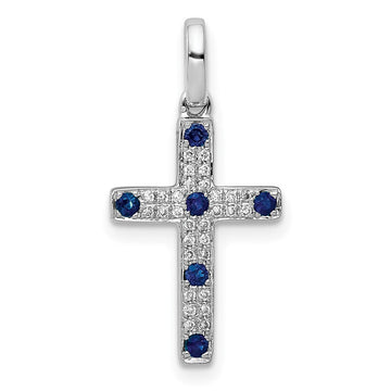 14k White Gold 1/15ct. Diamond and Sapphire Cross Pendant