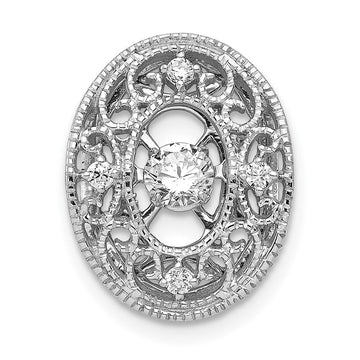 14k White Gold 1/4 carat Vibrant Moving Diamond Vintage Oval Filigree Chain Slide