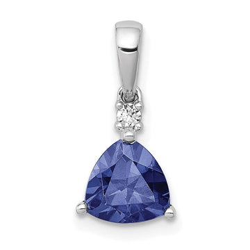 14k White Gold Trillion .90 Tanzanite and Diamond Pendant