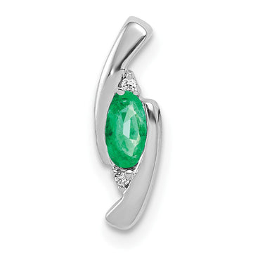 14k White Gold Diamond and Oval Emerald Fancy Chain Slide