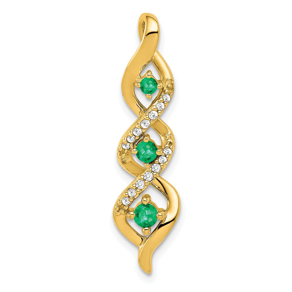 14k Diamond and Emerald Twisted 3-stone Chain Slide