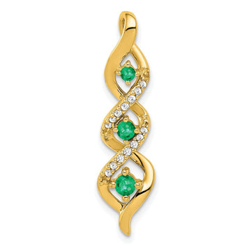 14k Diamond and Emerald Twisted 3-stone Chain Slide