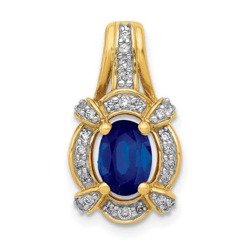 14k Diamond and Oval Sapphire Fancy Vintage Pendant