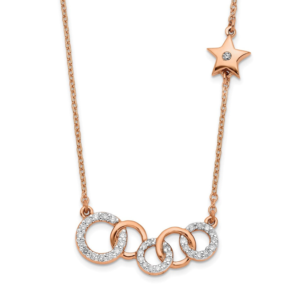 14k Rose Gold 1/6 carat Diamond Circles with Star 18 inch Necklace