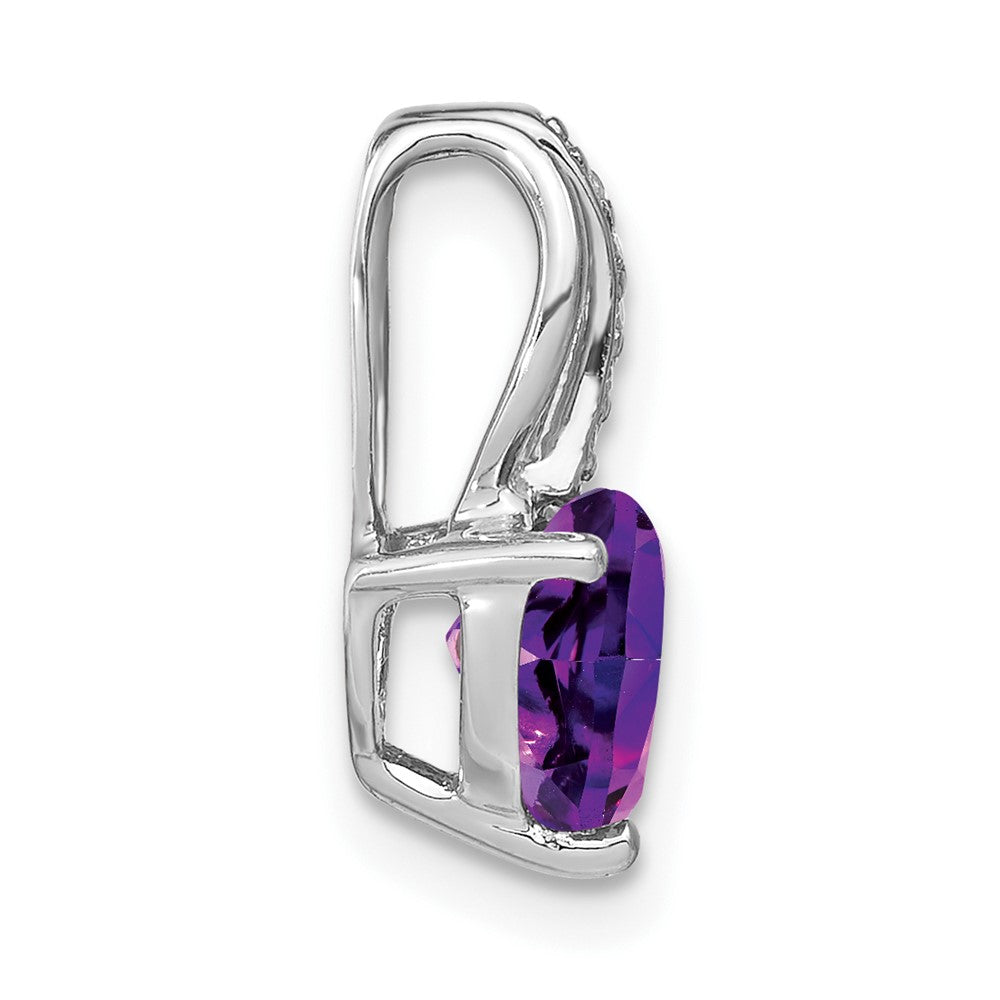 14k White Gold Heart Amethyst and Diamond Pendant 7.75mm - Chains