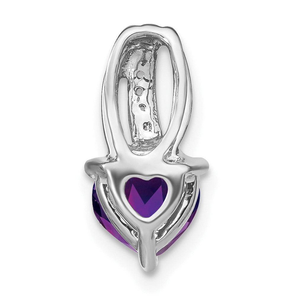 14k White Gold Heart Amethyst and Diamond Pendant 7.75mm - Chains