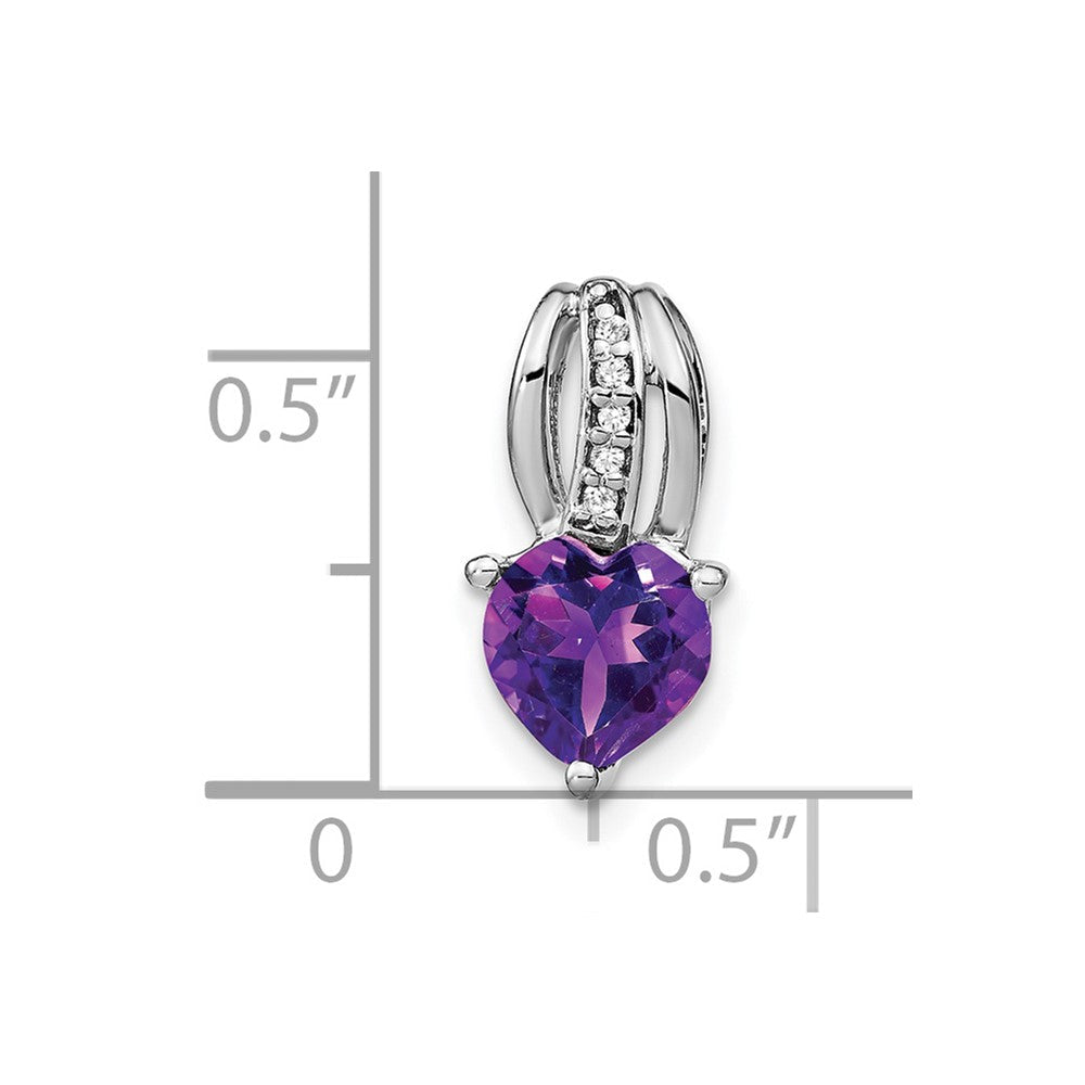 14k White Gold Heart Amethyst and Diamond Pendant 7.75mm - Chains