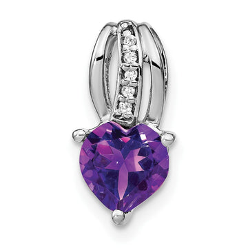 14k White Gold Heart Amethyst and Diamond Pendant 7.75mm - Chains