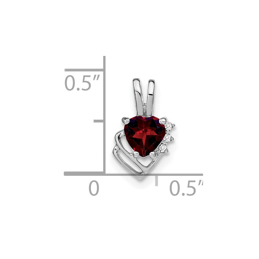 14k White Gold Garnet and Diamond Pendant 7.5mm - Chains