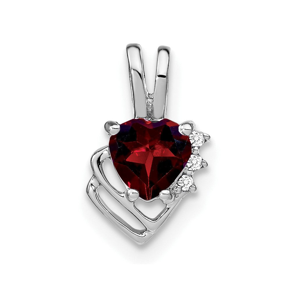 14k White Gold Garnet and Diamond Pendant 7.5mm - Chains