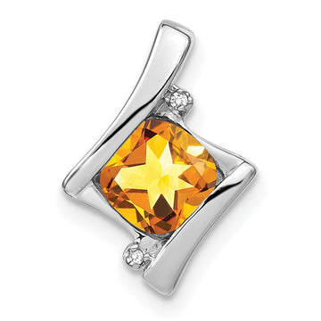 14k White Gold Citrine and Diamond Pendant