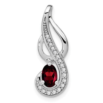 14k White Gold Garnet and Diamond Swirl Pendant