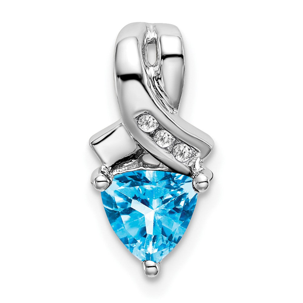 14k White Gold Trillion Blue Topaz and Diamond Pendant