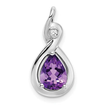 14k White Gold Pear Amethyst and Diamond Pendant