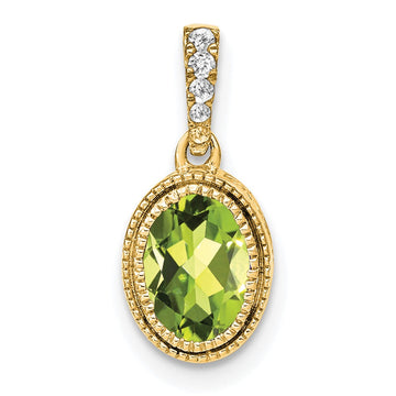 14k Oval Peridot and Diamond Pendant
