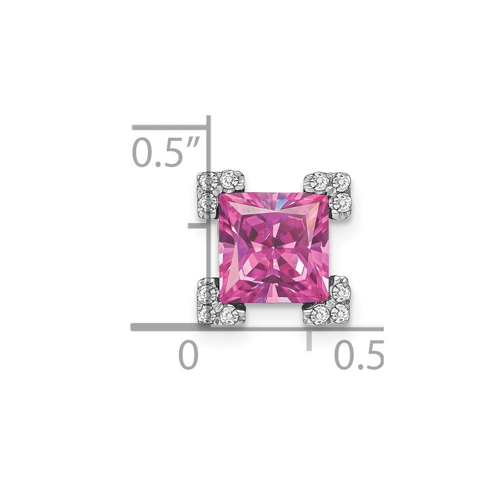 14k White Gold Square Lab Created Pink Sapphire and Diamond Chain Slide 9.7mm - Anklets