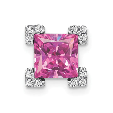 14k White Gold Square Lab Created Pink Sapphire and Diamond Chain Slide