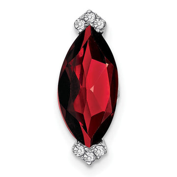 14k White Gold Marquise Garnet and Diamond Chain Slide
