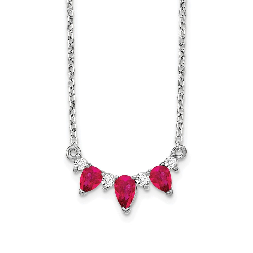 14k White Gold Pear Ruby and Diamond 18 inch Necklace